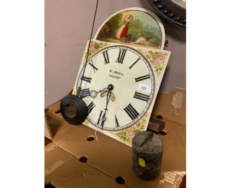 W Norris of Newport - An antique thirty hour painted face longcase clock movement with pendulum and weight 