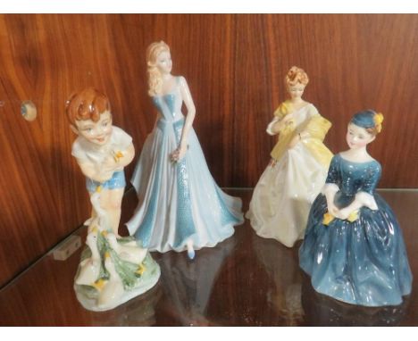 Royal Worcester figure 'Young Farmer' together with Doulton figure 'Cherie', Royal Worcester 'First Dance' and Coalport 'Mari