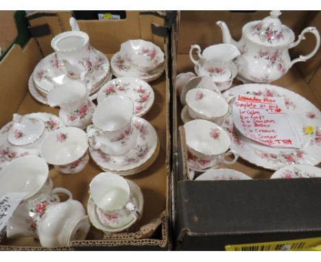 Two trays of Royal Albert Lavender Rose teaware etc., to include a 21pc tea set, large teapot and numerous spares