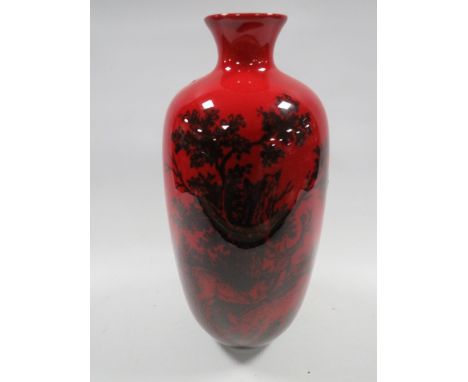 A Royal Doulton flambé vase entitled 'Woodcut' together with a Royal Worcester cup and an Arthur Price rose dish (3) 