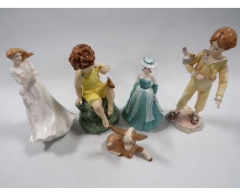 A Royal Worcester figurine 'Fridays Child' together with a small Doulton figurine 'Thank You' etc. (5) 