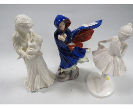 A Royal Doulton figurine 'May' together with Coalport 'Butterflies' and Royal Worcester 'Sweet Dreams' (3) 