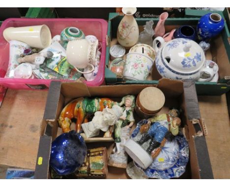 Three trays of mixed collectibles to include Nao, Crown Devon, Aynsley, large comport etc.