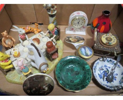 A tray of assorted ceramics to include a small Poole pottery vase 
