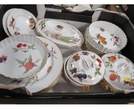 Two trays of Royal Worcester Evesham tea and dinnerware etc., to include kitchen ware items