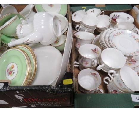 Two trays of ceramic tea and dinnerware to incldue Paragon 