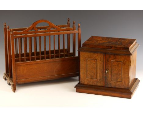 A Victorian bur walnut desk top cabinet, the pair of figured doors inlaid with boxwood and ebony stringing, opening to two tw