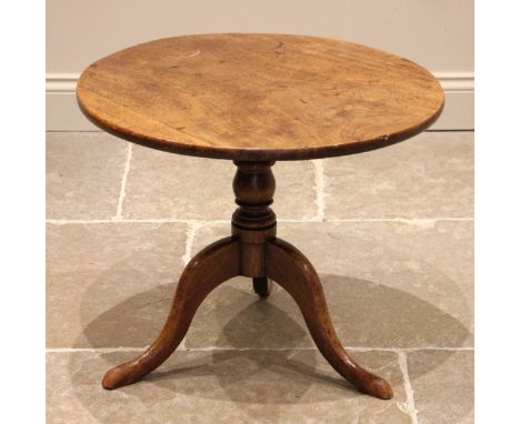 A George III mahogany tripod table, later reduced, the squat baluster column extending to three cabriole supports, 51cm H x 6