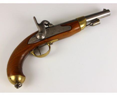 A French .700 calibre model 1822 percussion cap cavalry pistol, early 19th century, the sighted bright polished 8" barrel dat