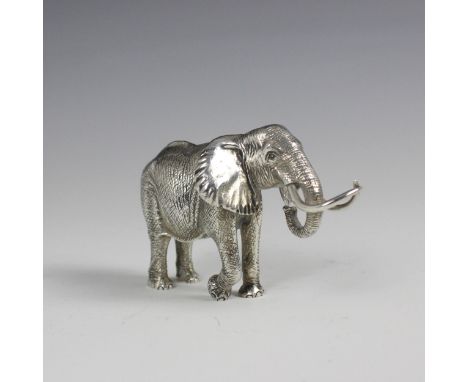 A Patrick Mavros 'Boadecia' silver elephant, modelled mid step, stamped 'PM' and 'Boadecia', 11cm long, 8ozt  Condition repor