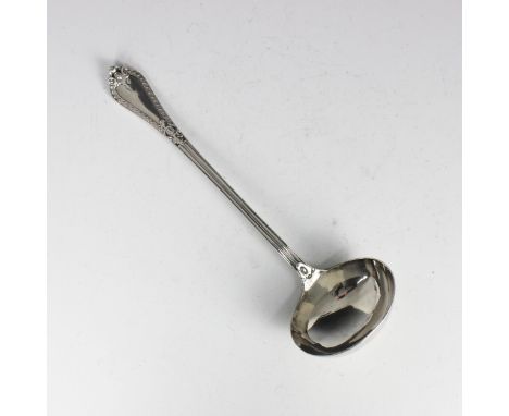 A Victorian silver sauce ladle, George Angell &amp; Co, London 1870, of typical form, 33cm long, 9ozt