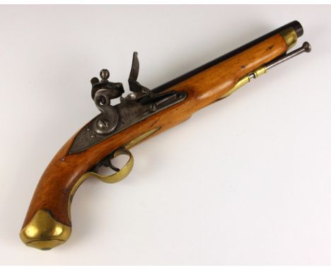 A George III 'Tower' flintlock pistol, early 19th century, the 9.5 inch round blackened smooth bored barrel proof marked and 