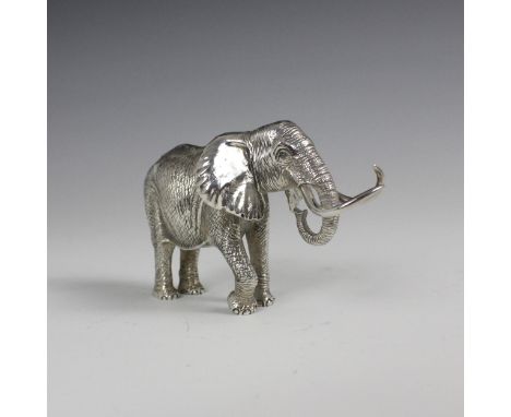A Patrick Mavros 'Boadecia' silver elephant, modelled mid step, stamped 'PM' and 'Boadecia', 11cm long, 8ozt Condition report