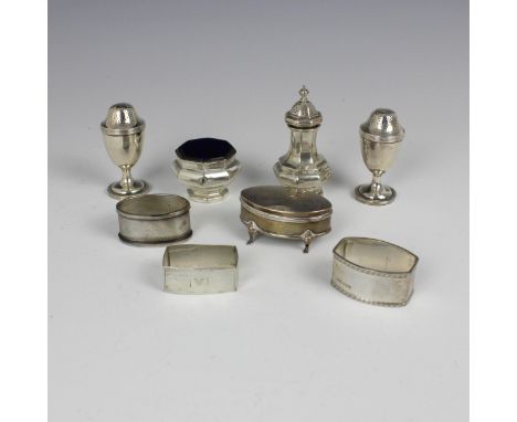 A selection of silver, including an Edwardian silver jewellery box, William Hair Haseler, Birmingham 1905, of navette form, 3