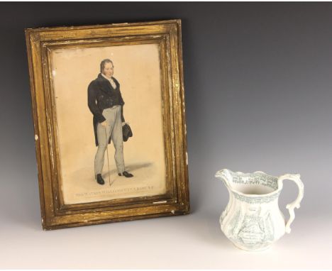 A Staffordshire documentary jug, mid 19th century, transfer printed in green 'In Commemoration Of Sir W W Wynne Bart Attainin