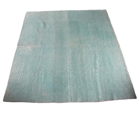 A double-sided one piece quilt, 20th century, one side green, the other pink, 213cm x 192cm; with a further similar example, 