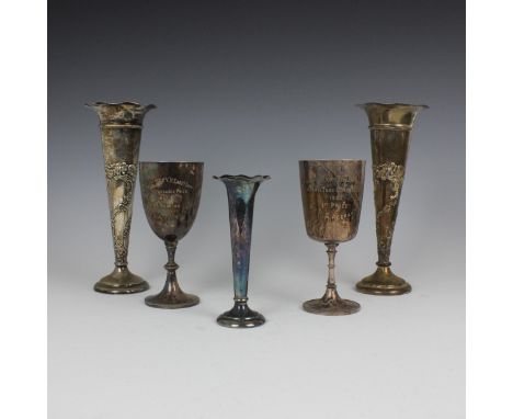 A George V silver mounted posy vase, William Comyns &amp; Sons, London 1910, with scrolling floral decoration, 25.5cm high, w