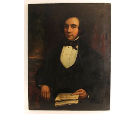 English school (19th century),A half length portrait of a seated gentleman reading the 'London Journal',Oil on canvas,Unsigne