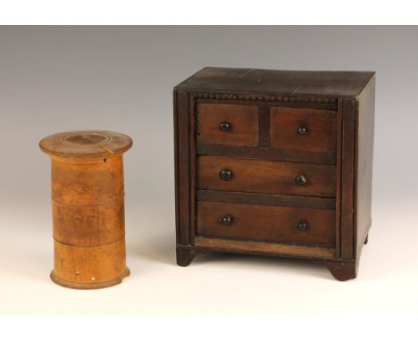 A 19th century apprentice chest of drawers, formed with two short over two long drawers, upon bracket feet, 18cm H x 18cm W x