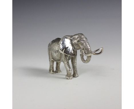 A Patrick Mavros 'Boadecia' silver elephant, modelled mid step, stamped 'PM' and 'Boadecia', 11cm long, 8ozt  Condition repor