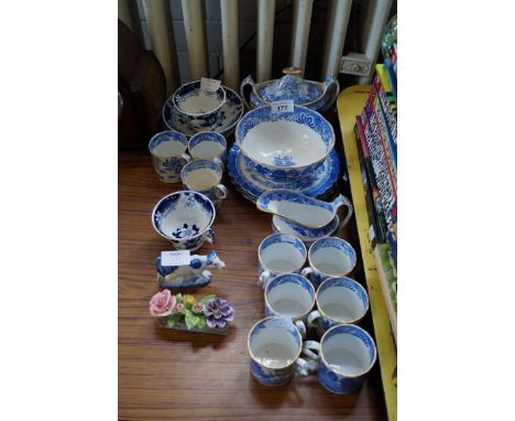 A mixed lot of assorted 19th Century and later blue and white to include a Spode part service, also a vintage advertising mir