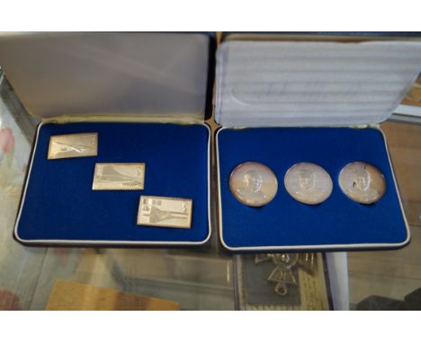 Two cased silver proof sets, minted on behalf of Bedfordia Associates, circa 1970 the first replicas of Concorde postage stam