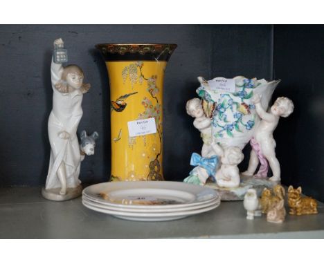 A mixed lot of assorted ceramics to include continental figure group, Carltonware Art Deco vase, Nao figure group etc.