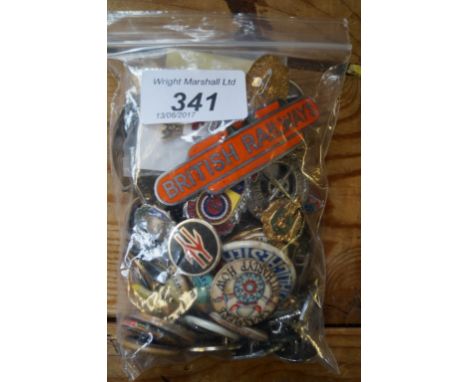 A quantity of assorted vintage badges to include British Railway Totem badge, Southampton Football Club, Penfold etc.
