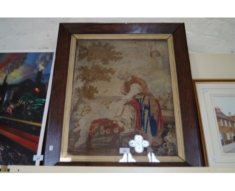 A woolwork tapestry of Abraham and Isaac with the angel intervening in Isaac sacrifice, mid 19th Century, 55x42cm, in rosewoo