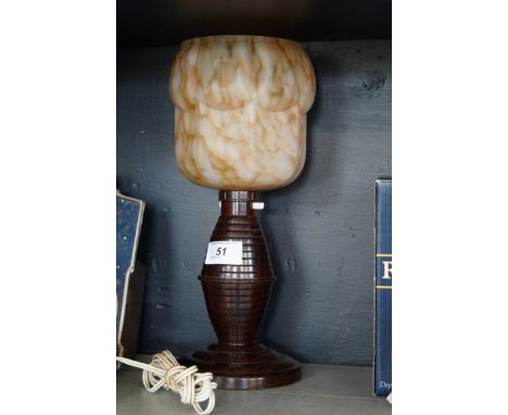 A circa 1950s Bakelite table lamp with frosted glass shade (sold electrically untested)