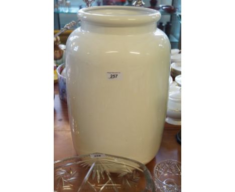 A large Doulton England white ceramic jar possibly an apothecary pharmacy jar, blue factory marks to base, height 45cm  