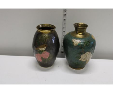 Two Enamel on Brass Vases 