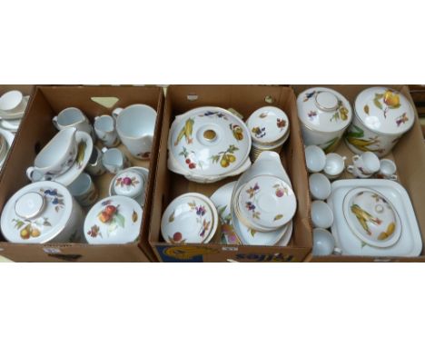 Royal Worcester Evesham pattern plates, cups, saucers, storage jars (3)