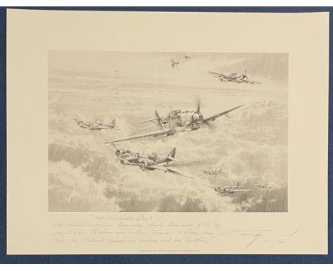 Aviation Artist Nicolas Trudgian Signed on his own Black and White Print Titled Most Memorable Day. 317/1000. Print Measures 