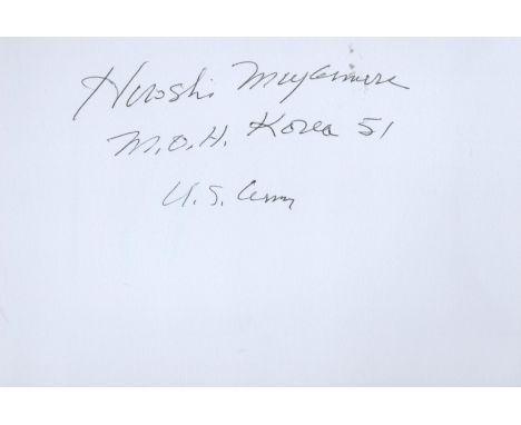 Hiroshi H. Miyamura A white card (measuring 6"x4") signed in black biro - recipient of the Medal of Honor for his actions dur