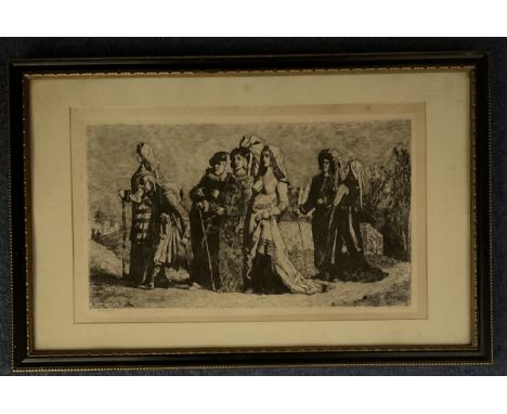 Original van de Kerkhove Black and White Artwork, Housed in Frame. Artwork Shows a Scene From 1800's. Frame Measures 14 x 9 i