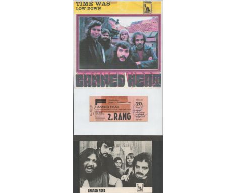 Bob Hite (Canned Heat) Signed Ticket Stub With Image, Attached to A4 Black Card. Signed in blue biro. Good condition. All aut