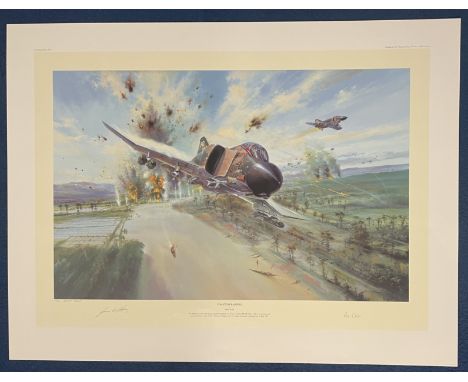 USAF ACE Robin Olds and Artist Signed Phantom Raiders Colour Print by Simon W Atack. Signed in pencil. Artist Proof 17/25. Pr
