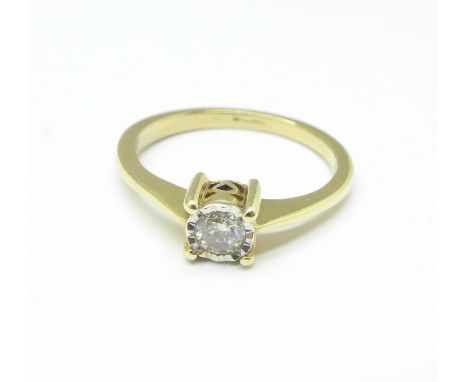 A 9ct gold and diamond solitaire ring, 2.5g, O