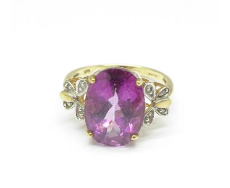 A 9ct gold, pink stone and diamond ring, 4.4g, R