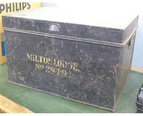 A Masonic trunk, marked Milton Lodge, No. 3849