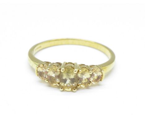 A 9ct gold and five stone citrine ring, 2.7g, V