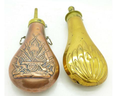 Two powder flasks, one marked James Dixon &amp; Sons