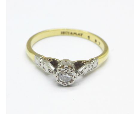 An 18ct gold and platinum set diamond ring, 2.6g, O