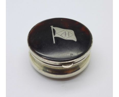 A silver and tortoiseshell box, Mappin &amp; Webb, diameter 38mm