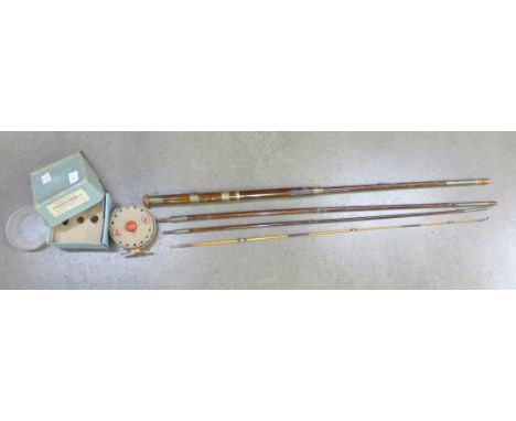 A 1930's split can fishing rod with a boxed Avon Royal Supreme fishing reel by Grice &amp; Young