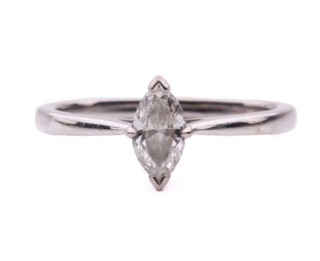 A marquise diamond solitaire ring, the marquise cut diamond with an estimated weight of 0.45cts, in a claw setting to a white