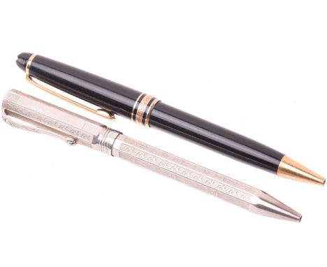 A silver Montegrappa ballpoint pen with engraved decoration, with Italian and English control marks, marked 925, together wit