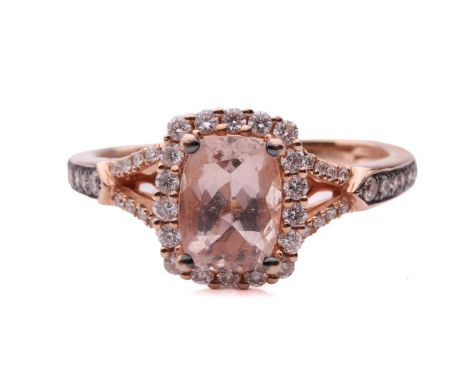 Le Vian - a morganite and diamond dress ring in 14ct rose gold, centred with a cushion-cut morganite in pale pink colour, wit