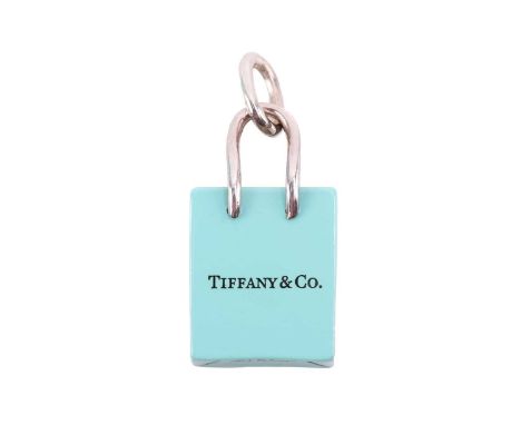 Tiffany &amp; Co. - a shopping bag charm with Tiffany Blue enamel finish, signed and marked 'AG 925 Germany', 2.1 cm drop, to